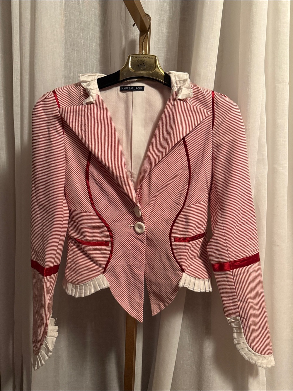 Red & White Striped Women's Tailored Blazer